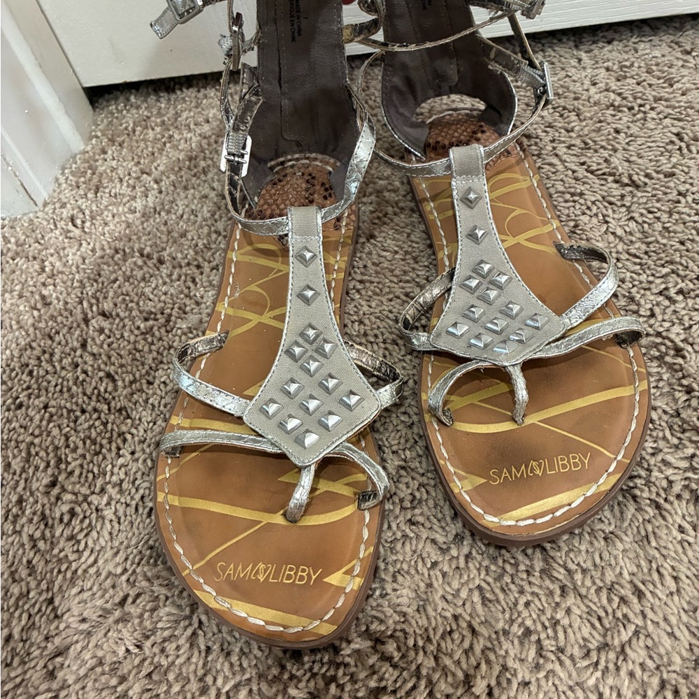 Sam & Libby Silver T-Strap Sandals